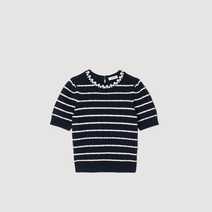 Jersey de rayas con cuello perlado