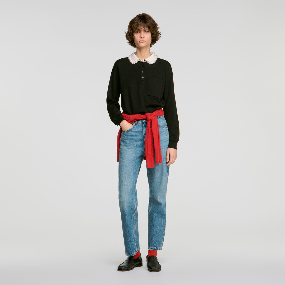 Jersey de cuello polo con perlas