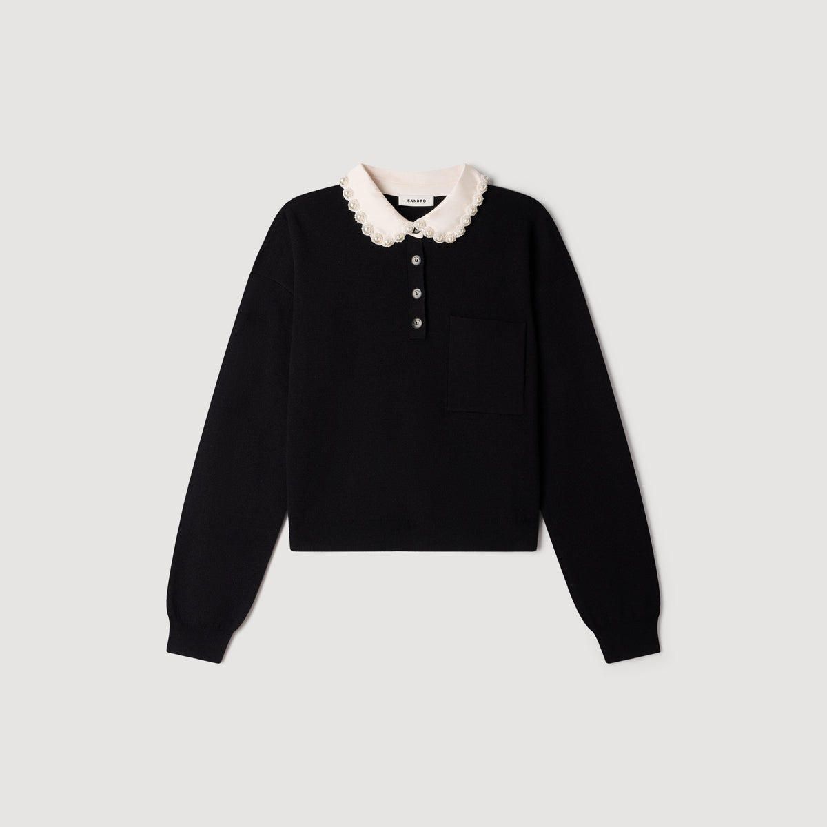 Jersey de cuello polo con perlas