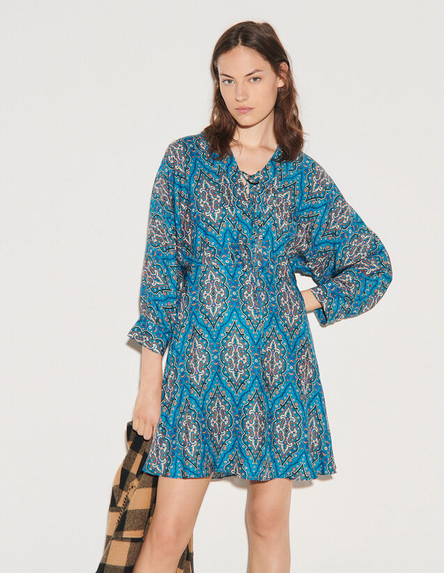 Vestido corto estampado con lazada Kael