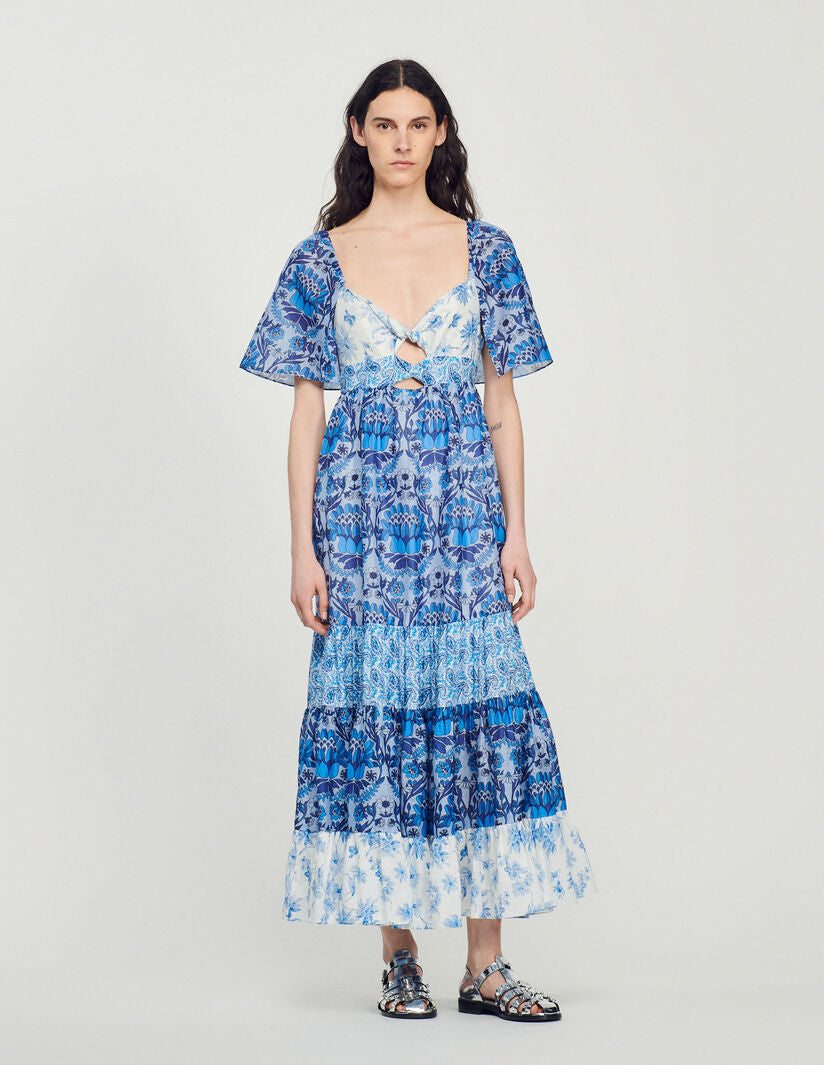 Vestido largo con estampado de fular