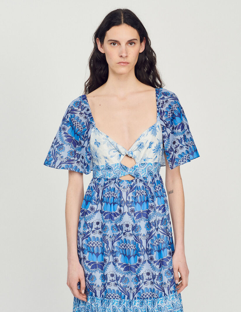 Vestido largo con estampado de fular