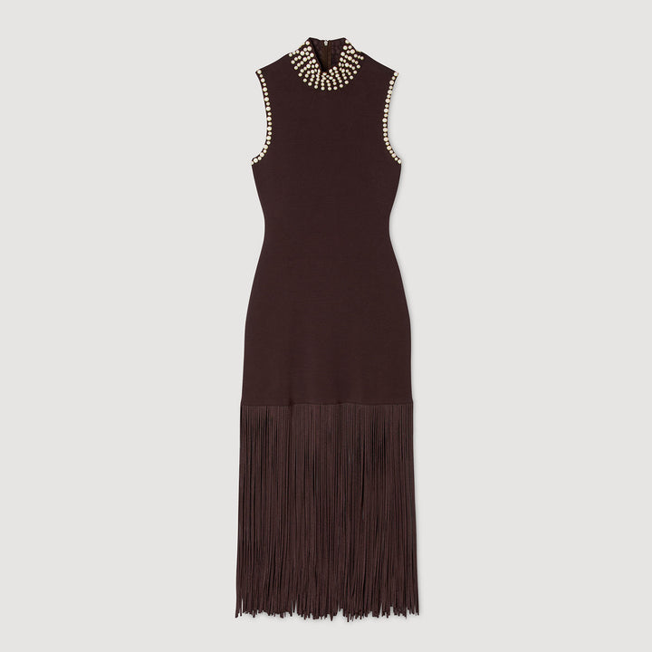 Vestido largo de punto con flecos
