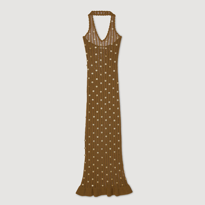 Vestido largo de punto con flecos