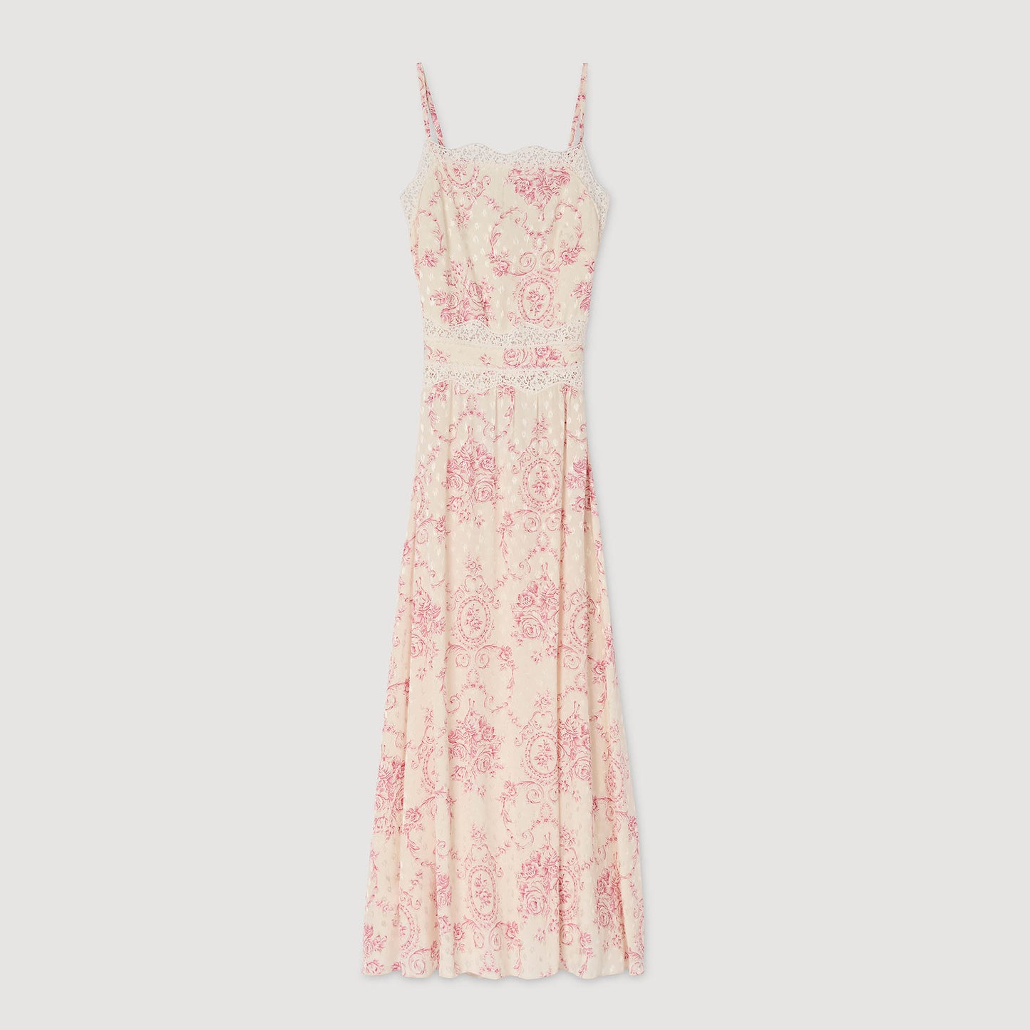 Vestido largo con galón de encaje