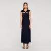 Vestido largo satinado con strass