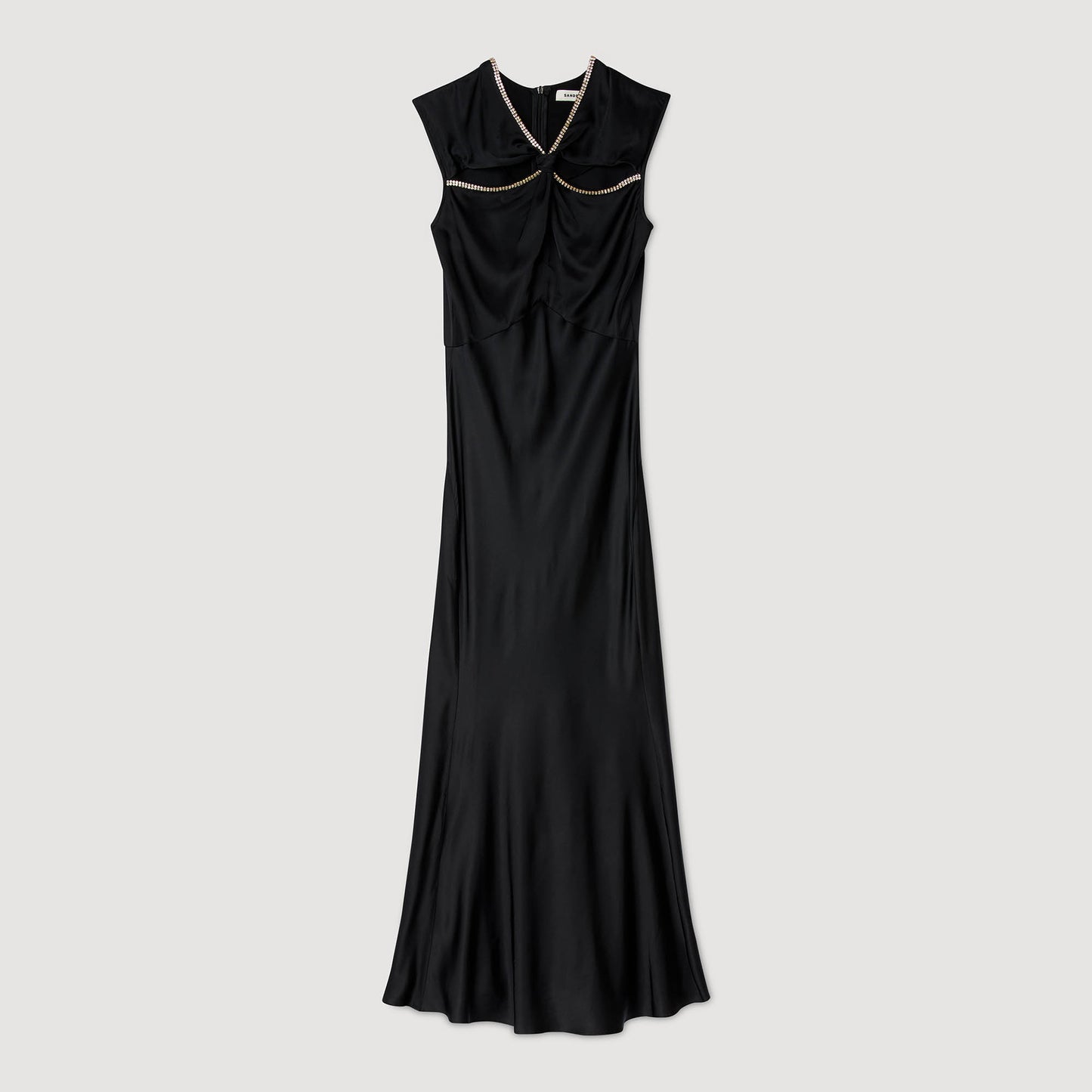 Vestido largo satinado con strass