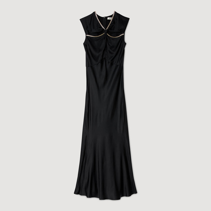 Vestido largo satinado con strass