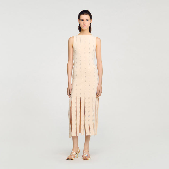Vestido largo de punto con flecos