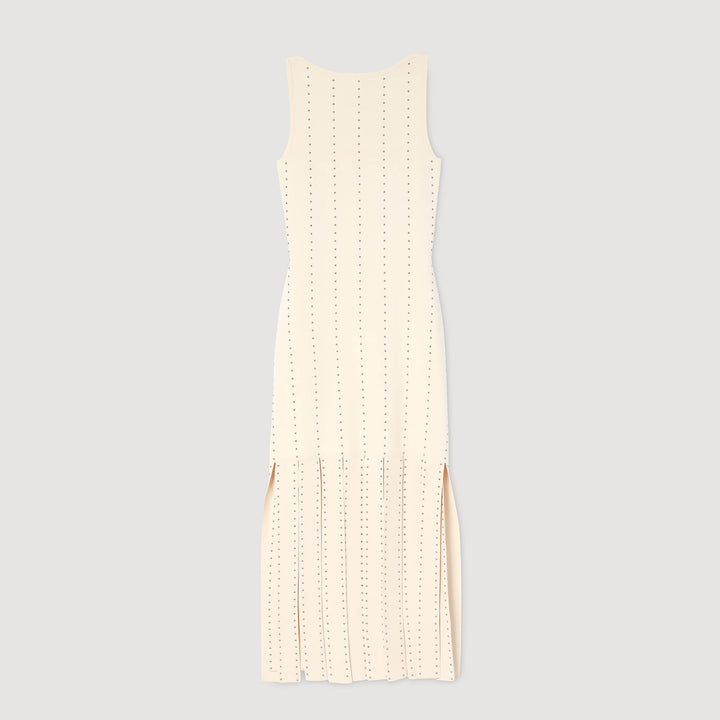 Vestido largo de punto con flecos