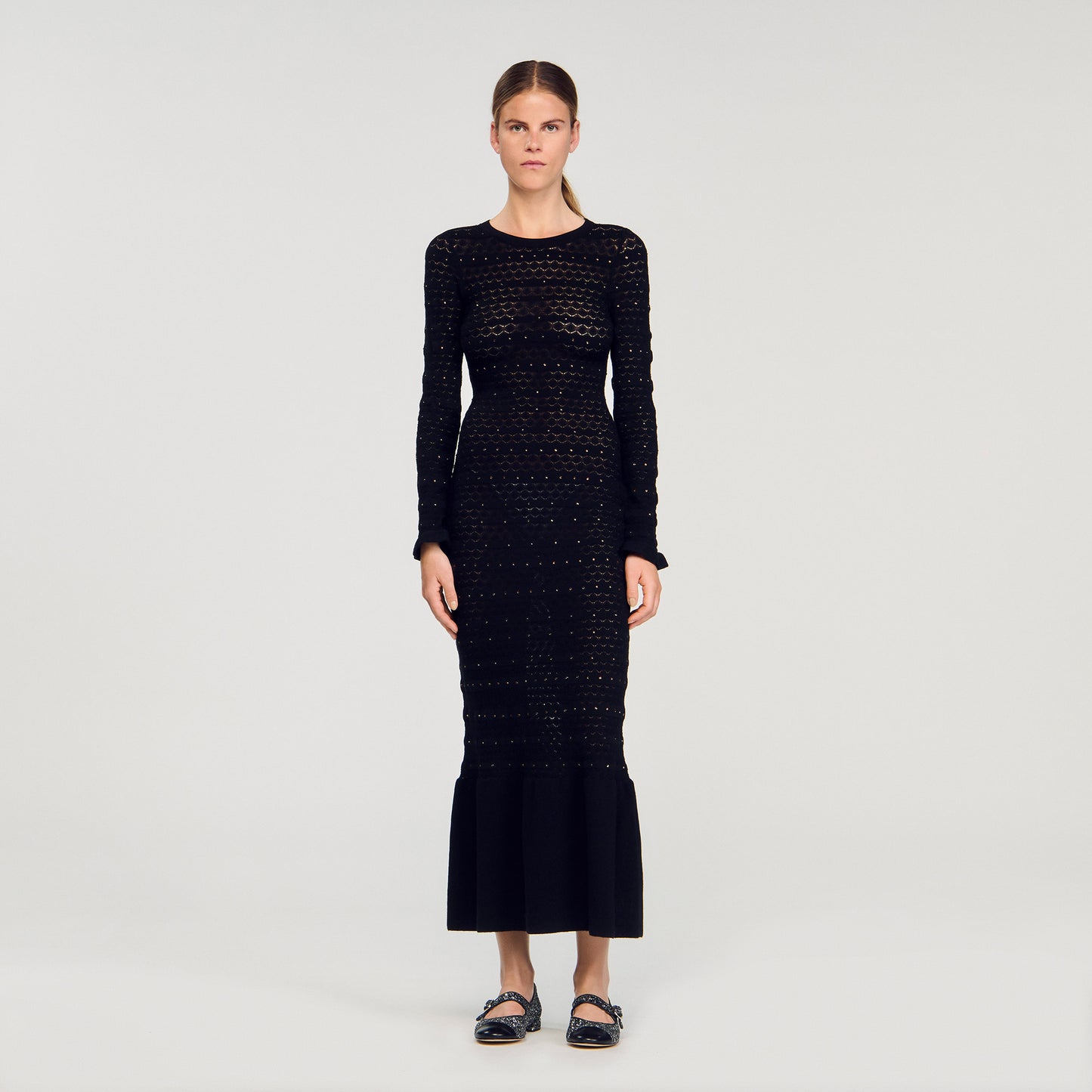 Vestido largo de punto con strass