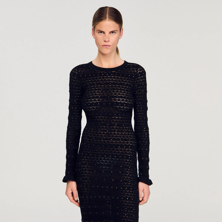 Vestido largo de punto con strass