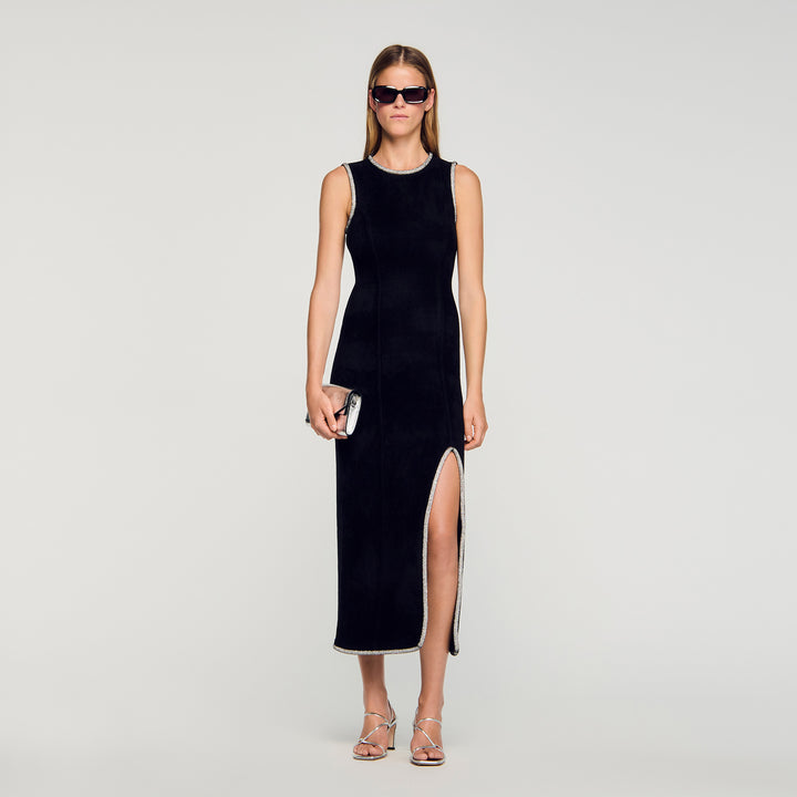 Vestido largo abierto con strass