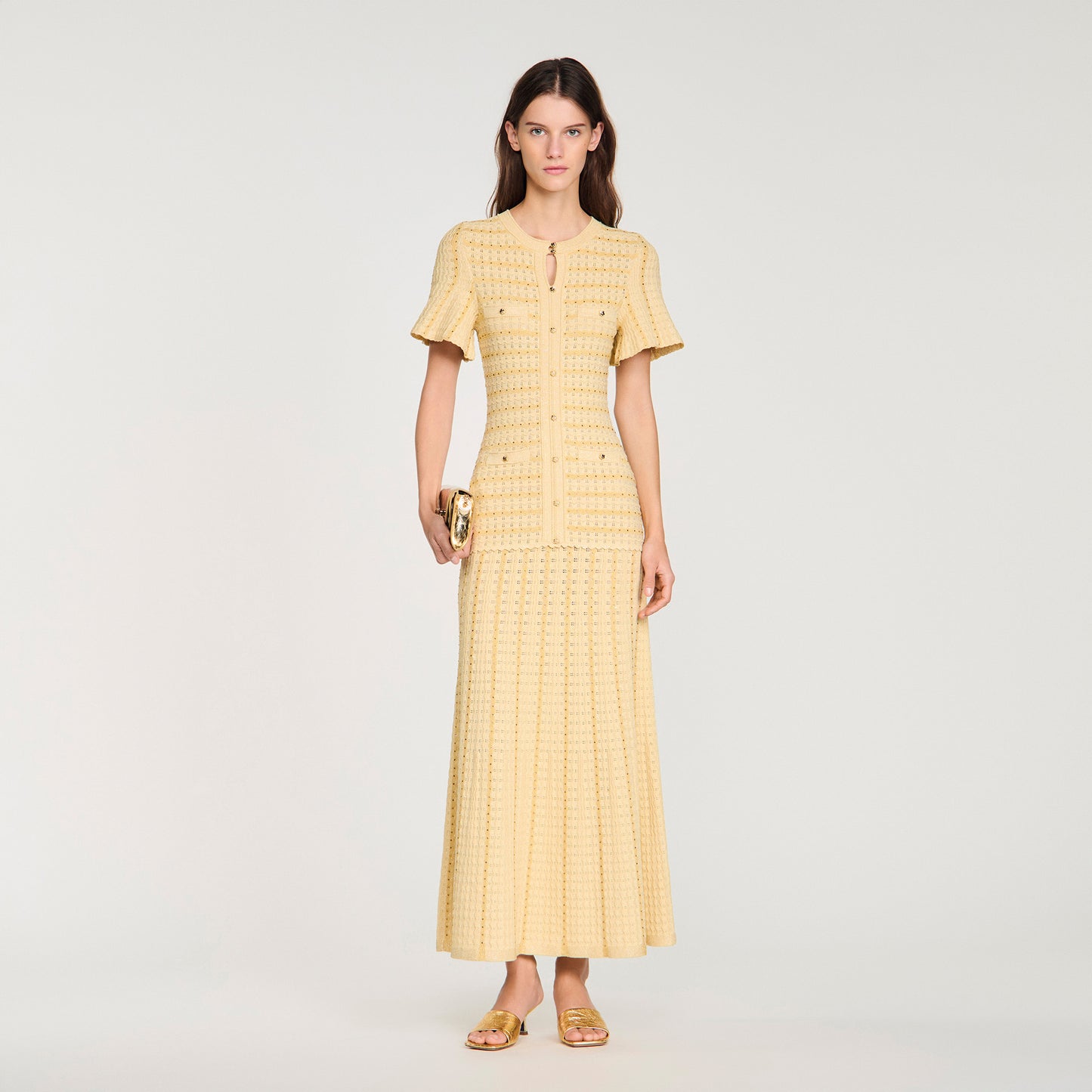 Vestido largo de punto con strass