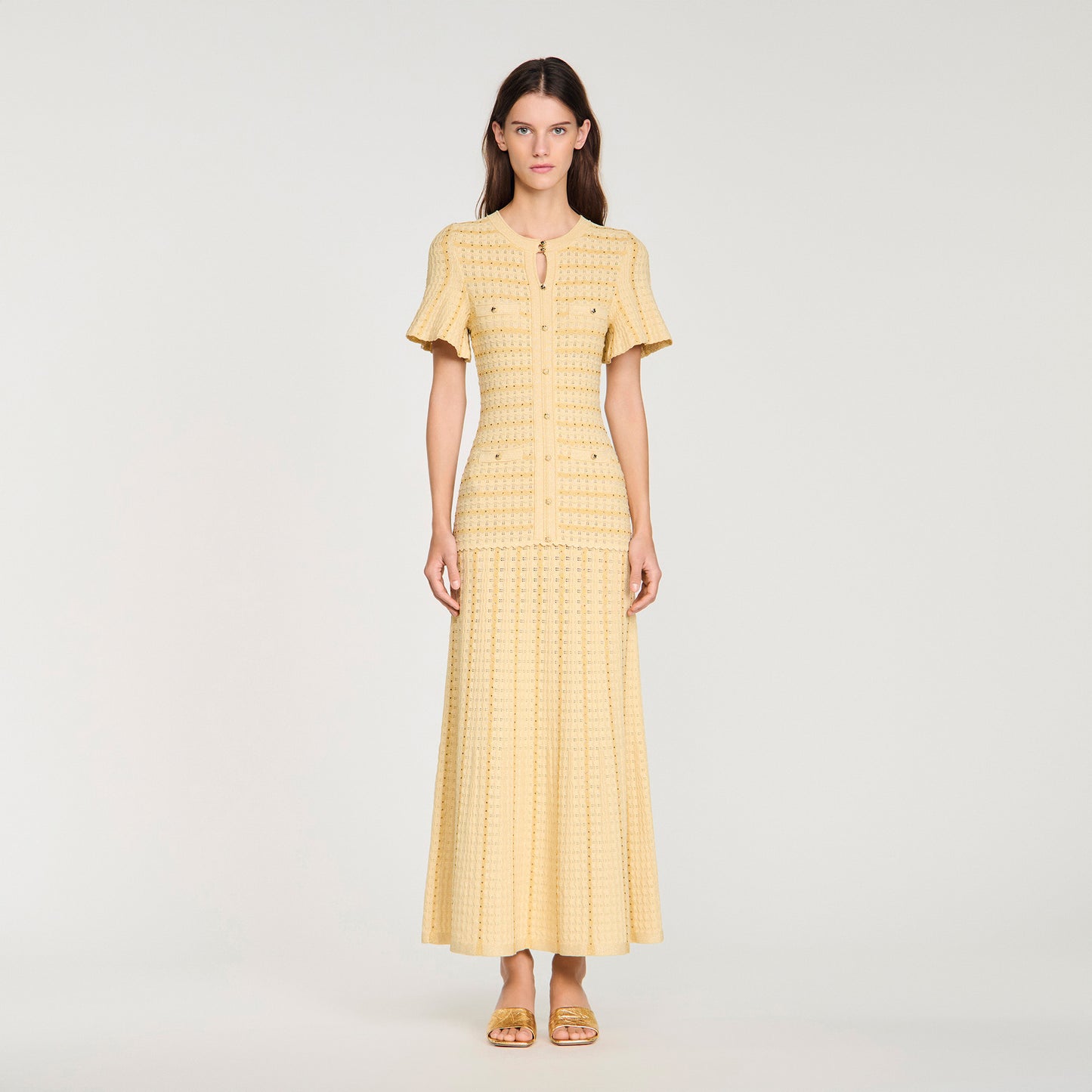 Vestido largo de punto con strass