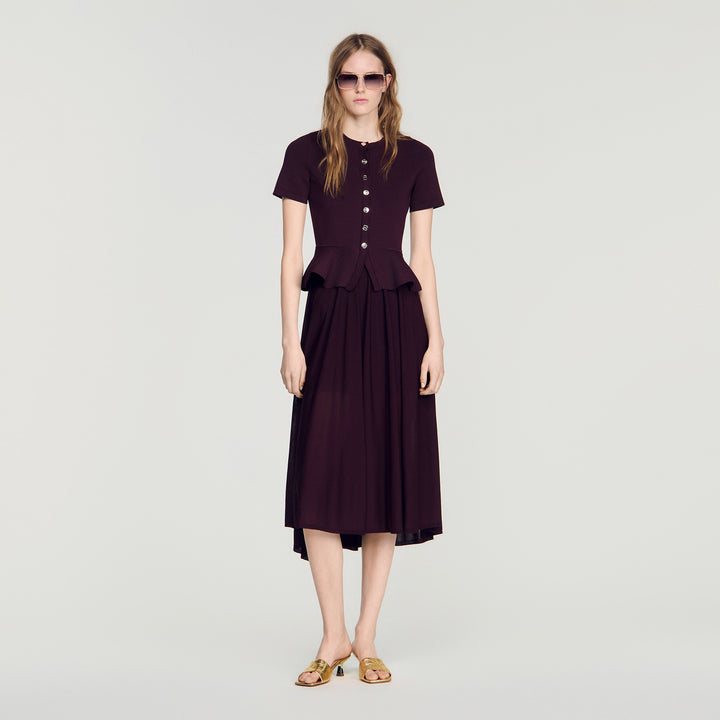 Vestido largo de punto con peplum