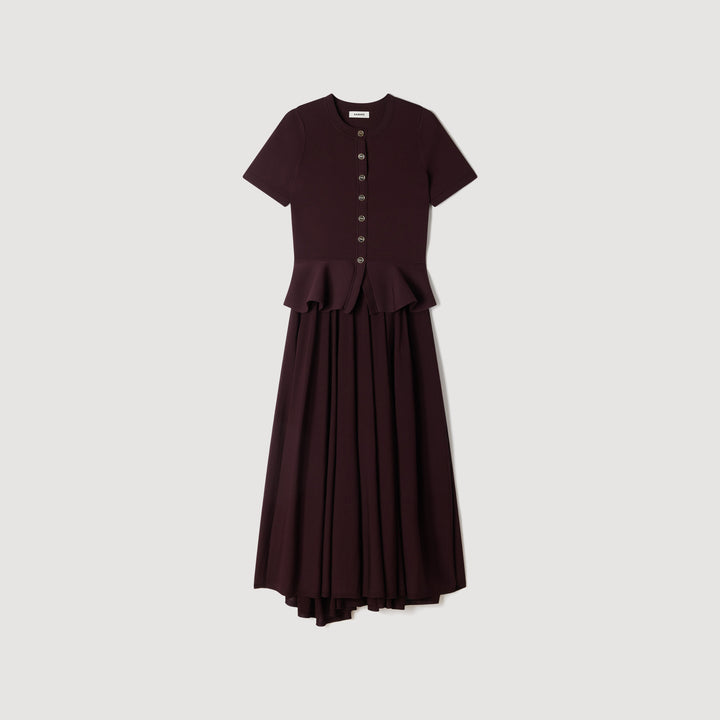 Vestido largo de punto con peplum
