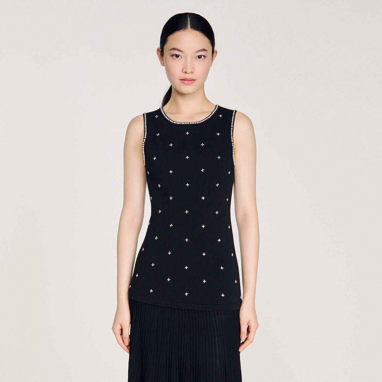 Vestido largo con strass floral