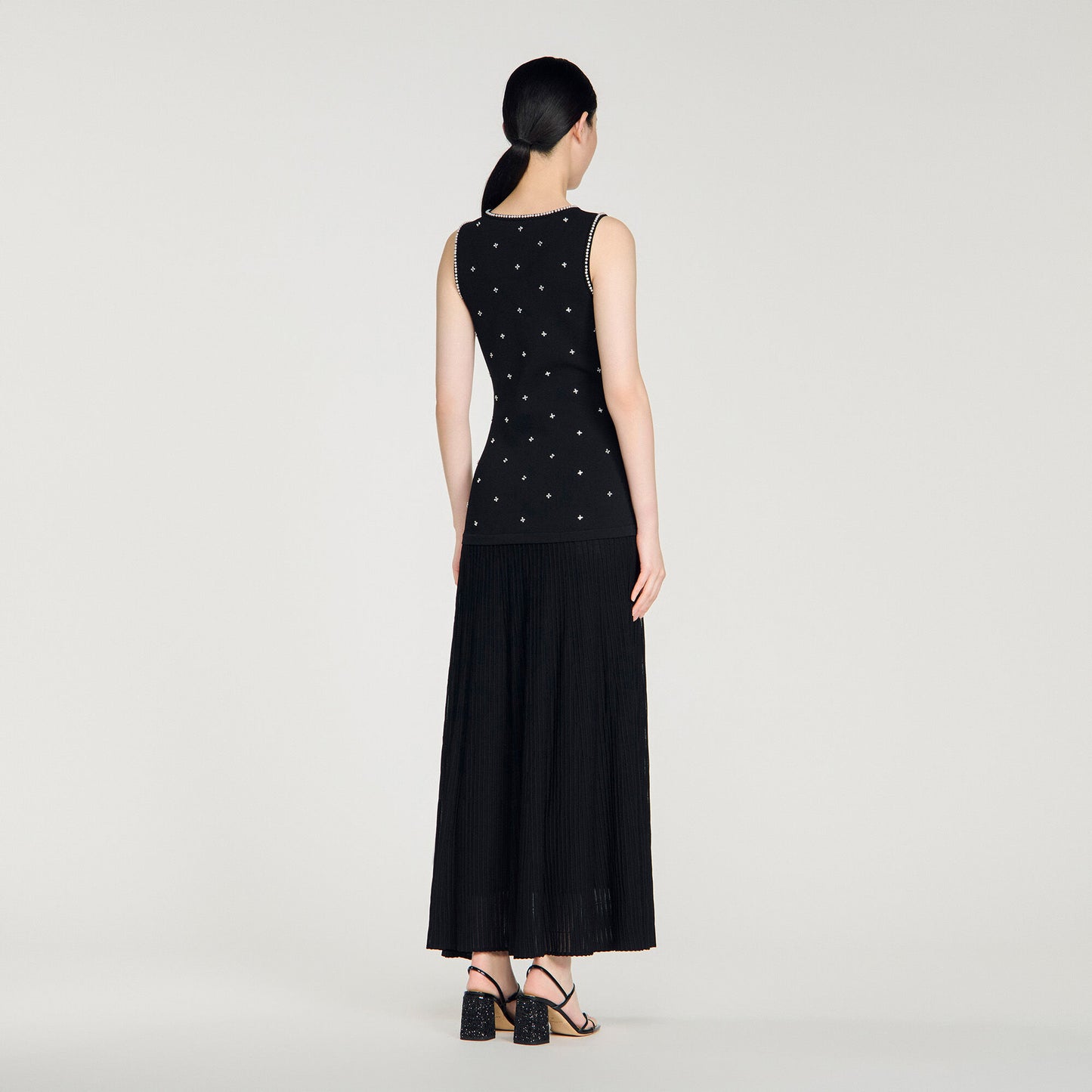 Vestido largo con strass floral