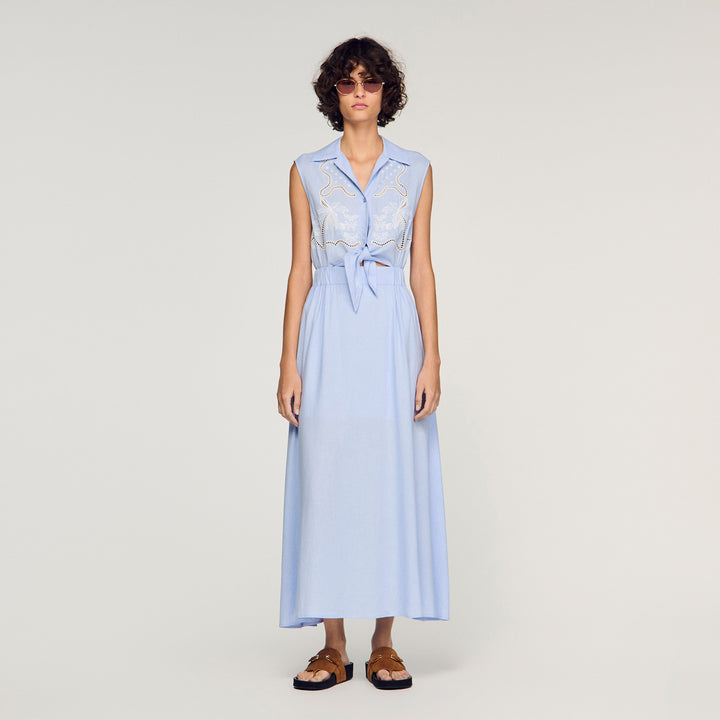 Vestido largo de lino bordado