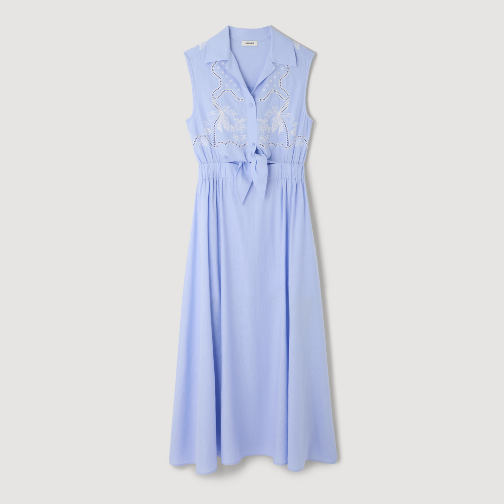 Vestido largo de lino bordado