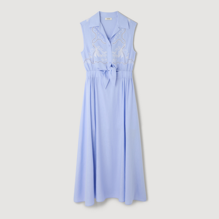 Vestido largo de lino bordado