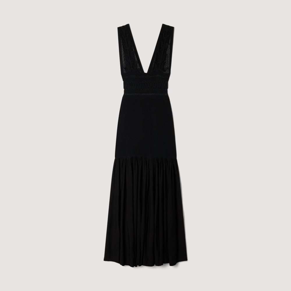 Vestido largo de punto con volantes