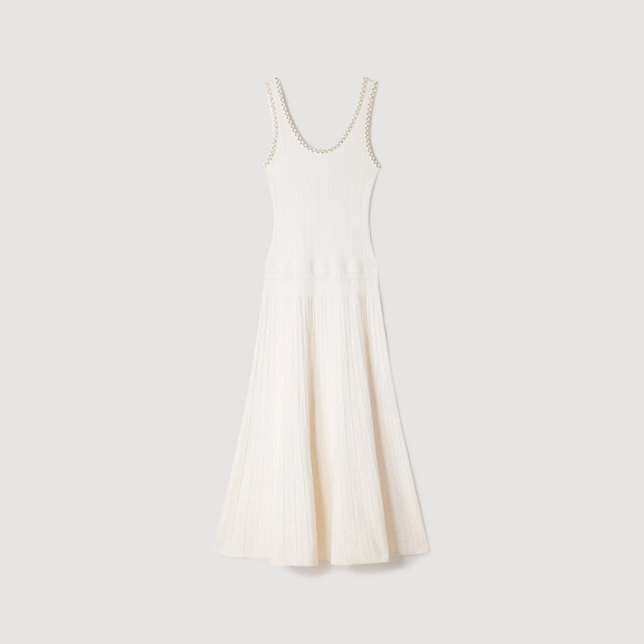 Vestido largo con perlas y strass