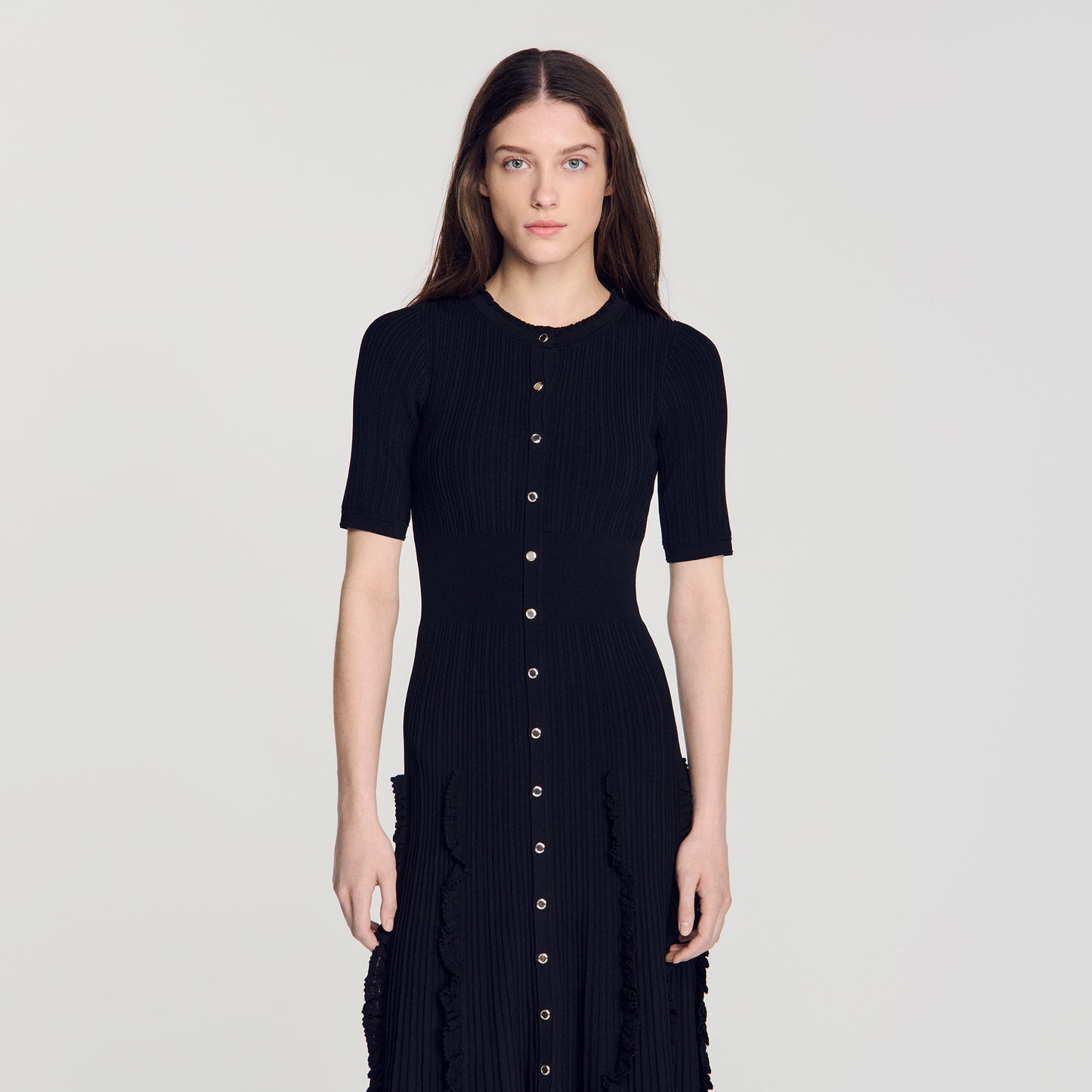 Vestido largo de punto con volantes