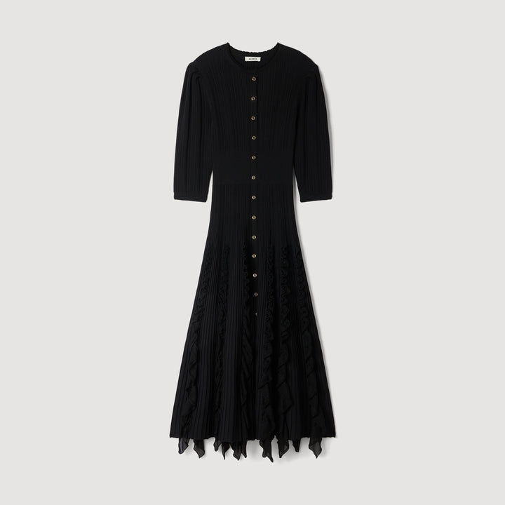 Vestido largo de punto con volantes