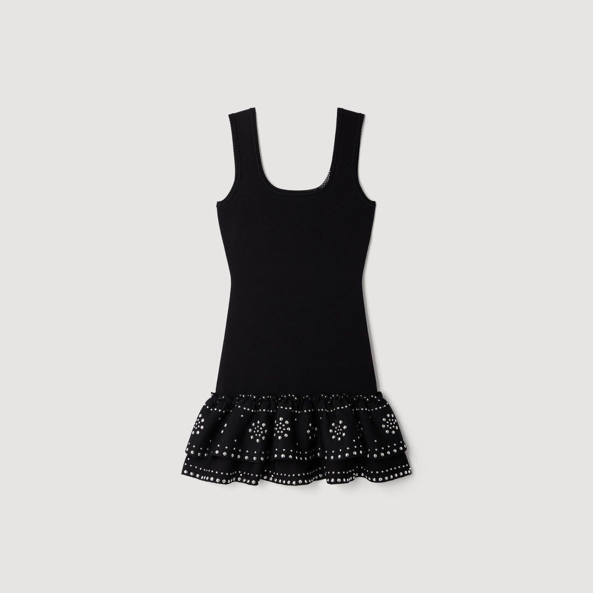 Vestido corto de punto con tachas