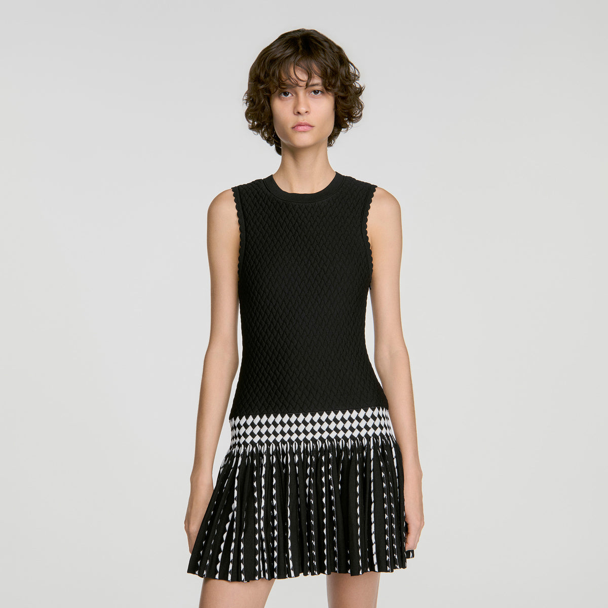 Vestido corto de punto a cuadros