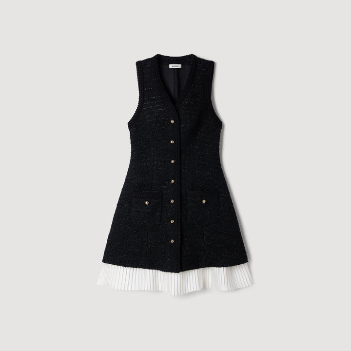 Vestido corto bicolor de tweed