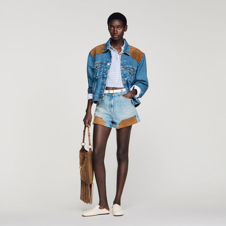 Short vaquero y ante con remaches