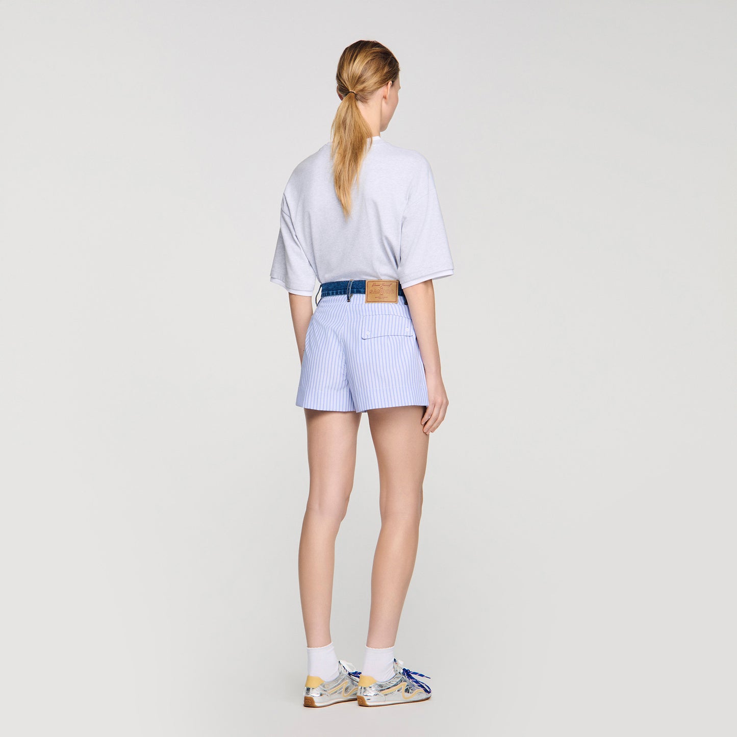 Short de rayas con detalles denim