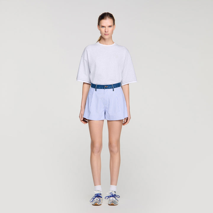 Short de rayas con detalles denim