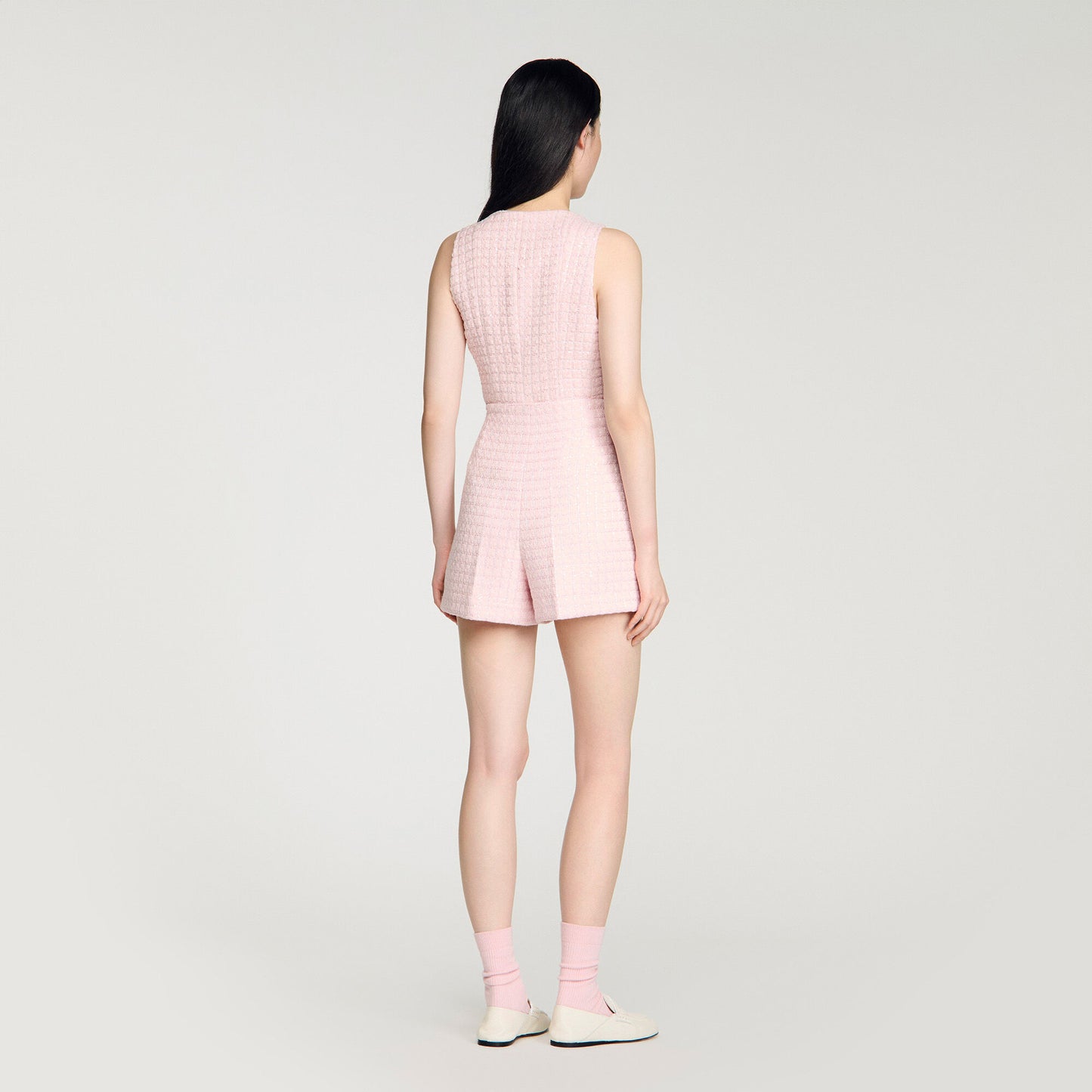 Short tweed cuadros con lentejuelas