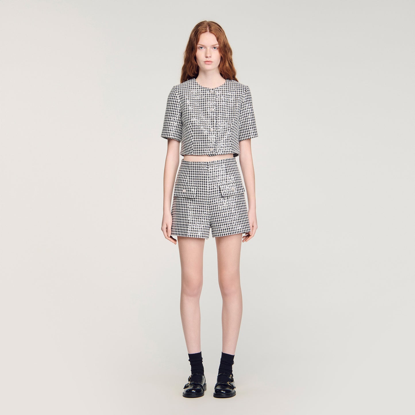 Short tweed lentejuelas pata gallo
