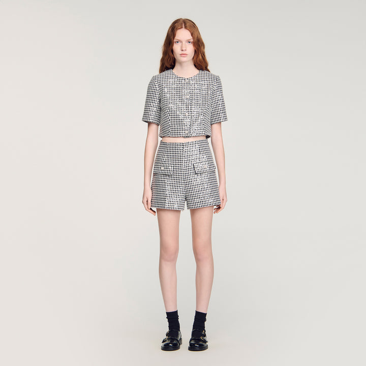 Short tweed lentejuelas pata gallo