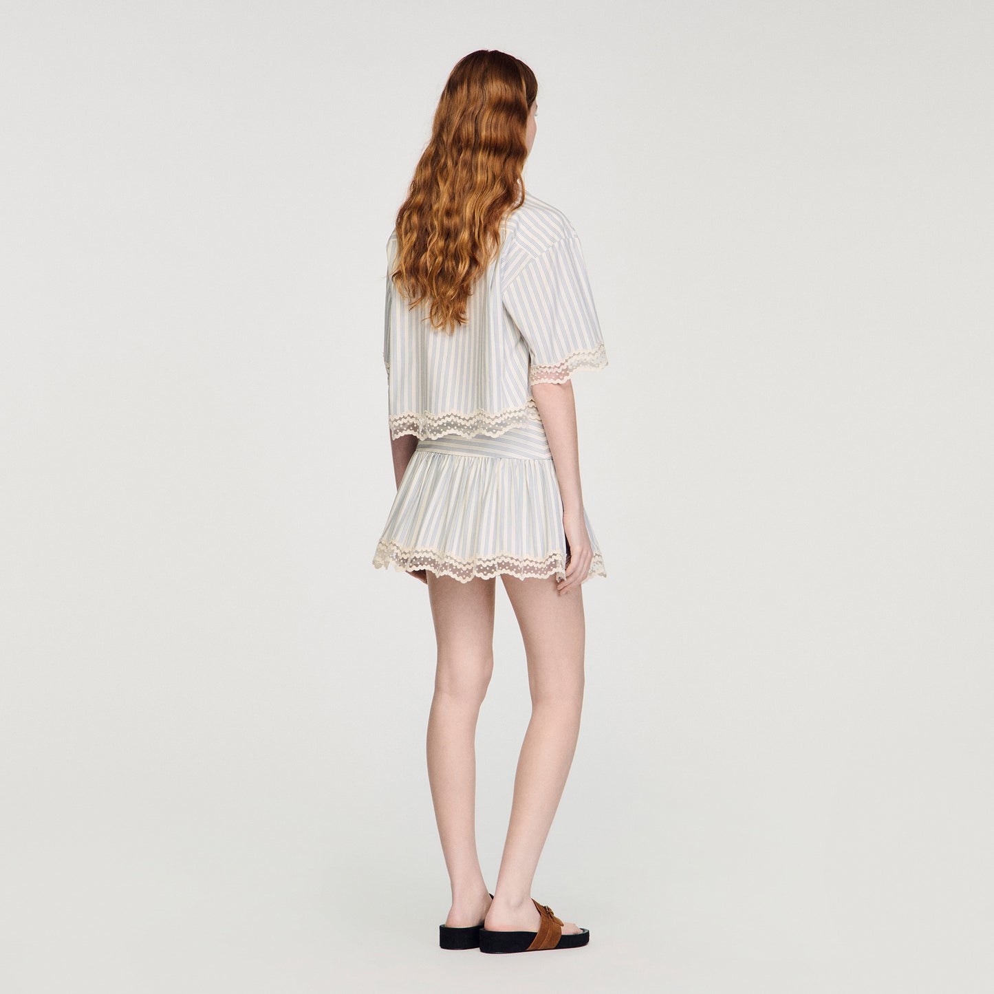 Falda pantalón a rayas de algodón