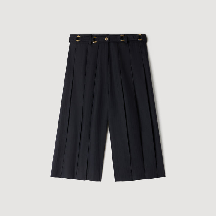 Short largo plisado de lana