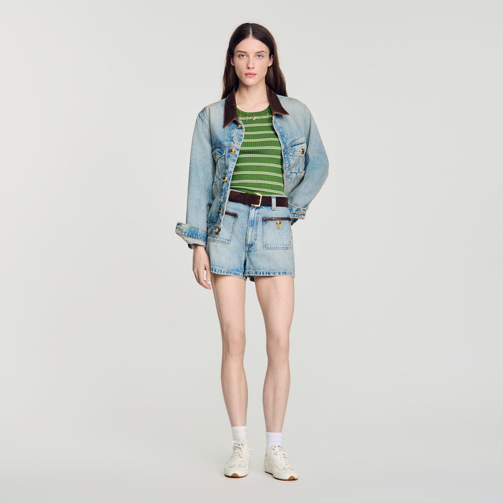 Short vaquero con detalle de piel