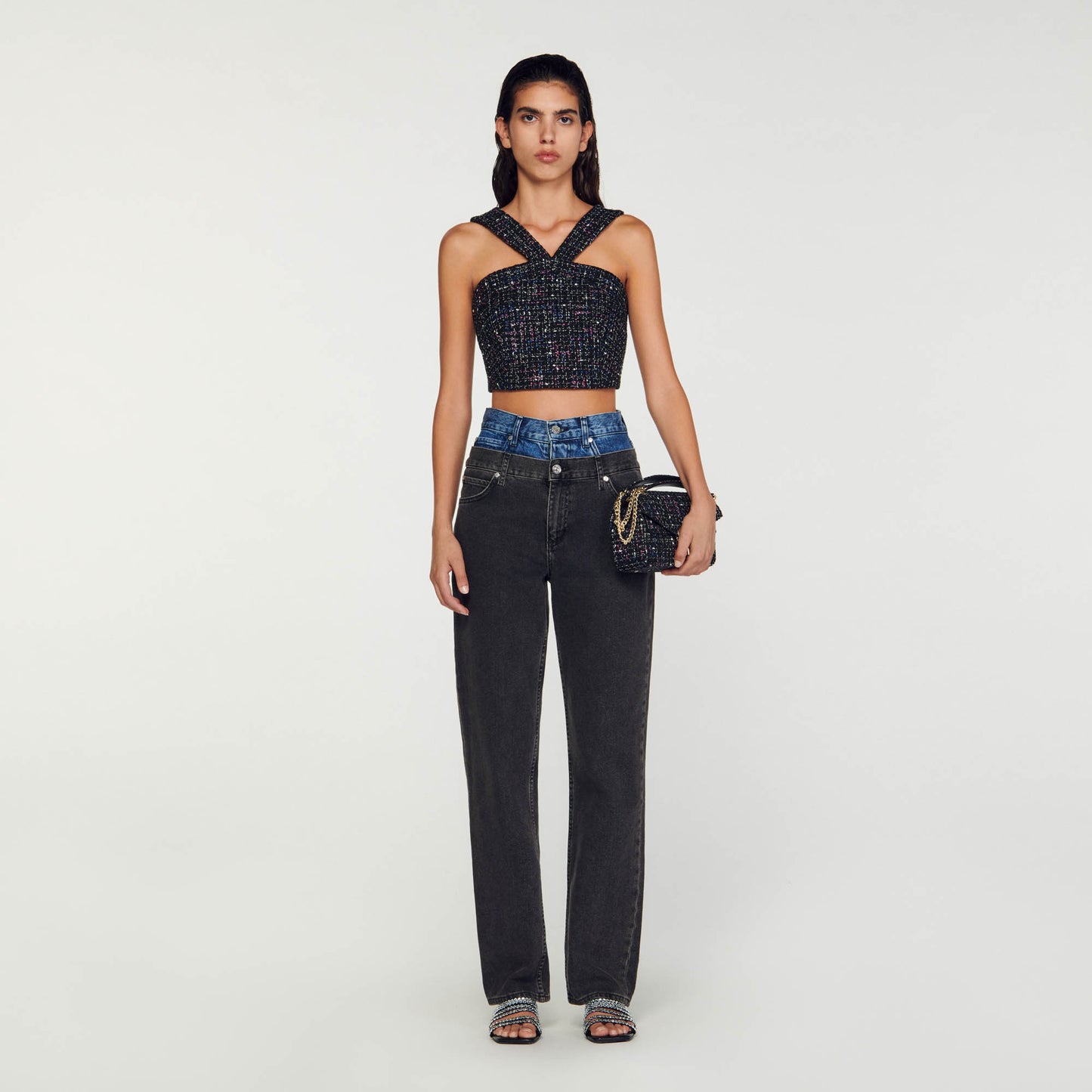 Top tipo corpiño de tweed