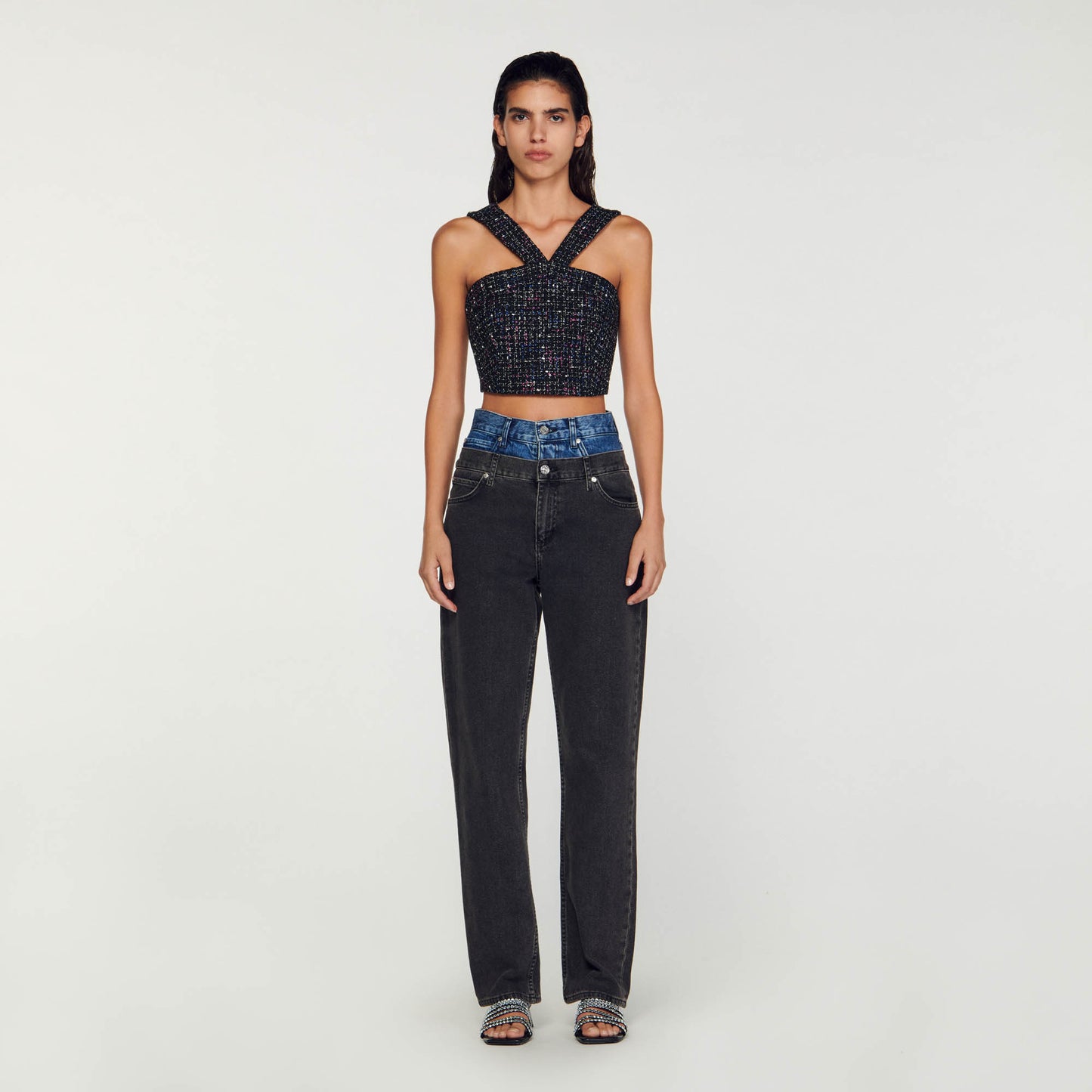 Top tipo corpiño de tweed