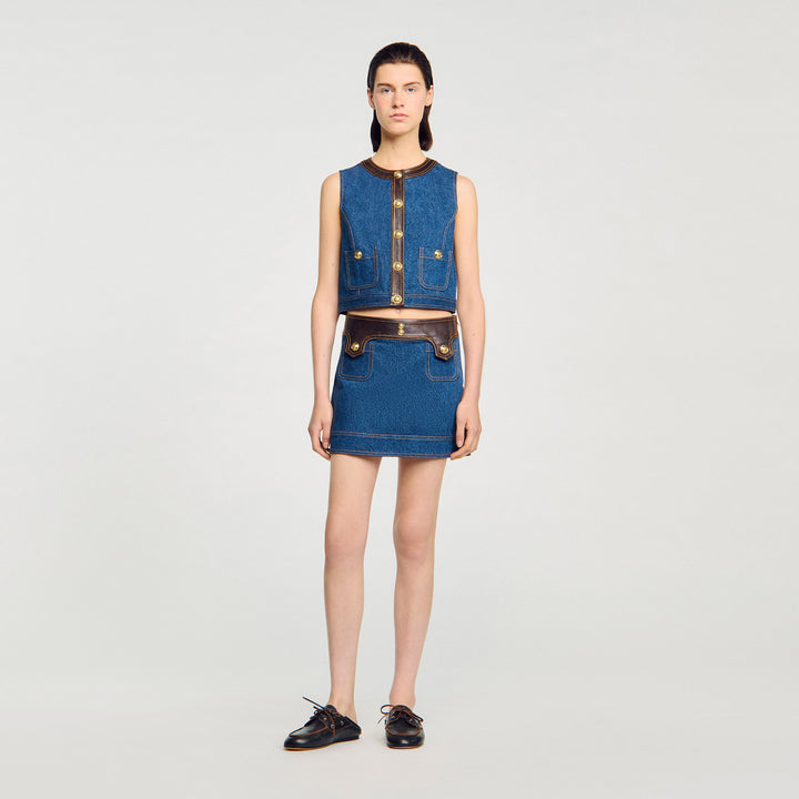 Top de denim y cuero