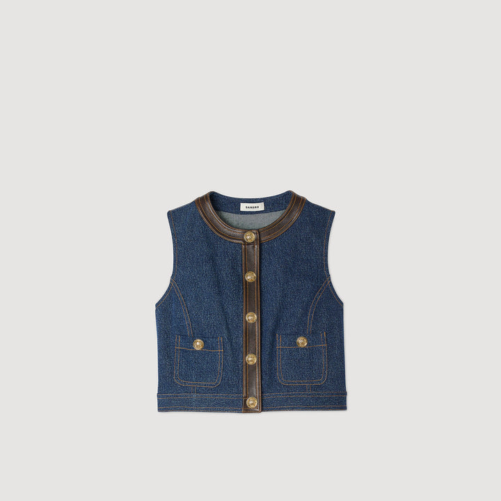 Top de denim y cuero