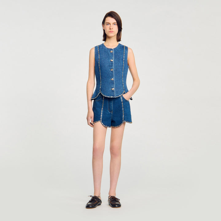 Top de denim con strass
