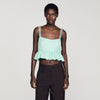 Top corto jacquard floral y volante