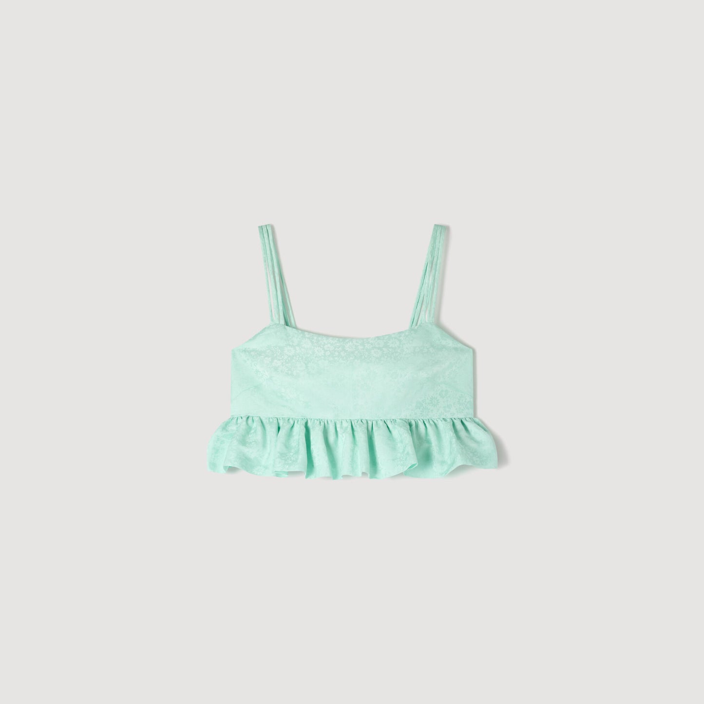 Top corto jacquard floral y volante