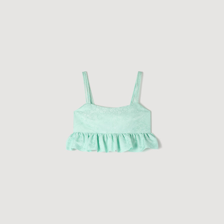 Top corto jacquard floral y volante